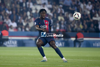 2023-06-03 - El Chadaille Bitshiabu of PSG during the French championship Ligue 1 football match between Paris Saint-Germain (PSG) and Clermont Foot 63 on June 3, 2023 at Parc des Princes stadium in Paris, France - FOOTBALL - FRENCH CHAMP - PARIS SG V CLERMONT - FRENCH LIGUE 1 - SOCCER
