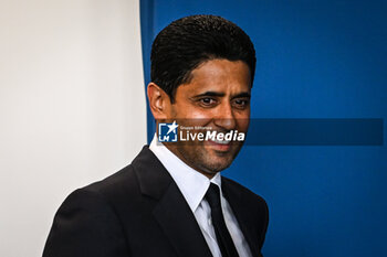 2023-07-05 - Nasser AL-KHELAIFI of PSG during the presentation of Luis ENRIQUE as the new coach of Paris Saint-Germain on July 5, 2023 at the PSG Campus in Poissy, France - FOOTBALL - PRESENTATION PARIS SG NEW COACH LUIS ENRIQUE - FRENCH LIGUE 1 - SOCCER