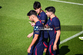 2023-08-11 - Marco ASENSIO of PSG, Lee KANG-IN of PSG and Carlos SOLER of PSG during the training of the Paris Saint-Germain team on August 11, 2023 at Campus PSG in Poissy, France - FOOTBALL - PARIS SG TRAINING AND PRESS CONFERENCE - FRENCH LIGUE 1 - SOCCER