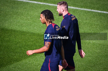 2023-08-11 - Cher NDOUR of PSG and Milan SKRINIAR of PSG during the training of the Paris Saint-Germain team on August 11, 2023 at Campus PSG in Poissy, France - FOOTBALL - PARIS SG TRAINING AND PRESS CONFERENCE - FRENCH LIGUE 1 - SOCCER
