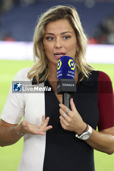2023-08-13 - Laure Boulleau of Canal Plus during the French championship Ligue 1 football match between Paris Saint-Germain (PSG) and FC Lorient on August 12, 2023 at Parc des Princes stadium in Paris, France - FOOTBALL - FRENCH CHAMP - PARIS SG V LORIENT - FRENCH LIGUE 1 - SOCCER