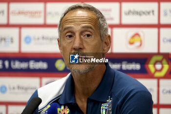 2023-08-14 - Coach of AS Monaco Adolf Adi Hutter answers to the media during the post-match press conference following the French championship Ligue 1 football match between Clermont Foot 63 and AS Monaco on August 13, 2023 at Gabriel-Montpied stadium in Clermont-Ferrand, France - FOOTBALL - FRENCH CHAMP - CLERMONT V MONACO - FRENCH LIGUE 1 - SOCCER