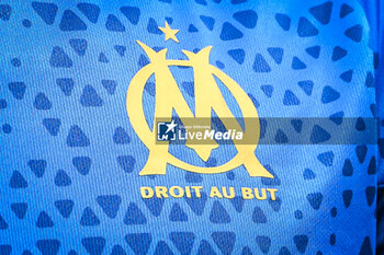2023-08-18 - Illustration of the official logo of Marseille during the French championship Ligue 1 football match between FC Metz and Olympique de Marseille on August 18, 2023 at Saint-Symphorien stadium in Metz, France - FOOTBALL - FRENCH CHAMP - METZ V MARSEILLE - FRENCH LIGUE 1 - SOCCER