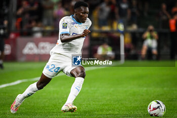 2023-08-18 - Francois MUGHE of Marseille during the French championship Ligue 1 football match between FC Metz and Olympique de Marseille on August 18, 2023 at Saint-Symphorien stadium in Metz, France - FOOTBALL - FRENCH CHAMP - METZ V MARSEILLE - FRENCH LIGUE 1 - SOCCER