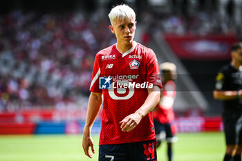 2023-08-20 - Hakon ARNAR HARALDSSON of Lille during the French championship Ligue 1 football match between LOSC Lille and FC Nantes on August 20, 2023 at Pierre Mauroy stadium in Villeneuve-d'Ascq near Lille, France - FOOTBALL - FRENCH CHAMP - LILLE V NANTES - FRENCH LIGUE 1 - SOCCER