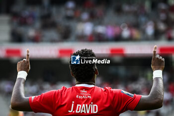 2023-08-20 - Jonathan DAVID of Lille celebrates his goal during the French championship Ligue 1 football match between LOSC Lille and FC Nantes on August 20, 2023 at Pierre Mauroy stadium in Villeneuve-d'Ascq near Lille, France - FOOTBALL - FRENCH CHAMP - LILLE V NANTES - FRENCH LIGUE 1 - SOCCER