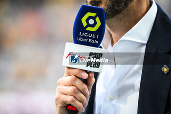 2023-08-20 - Microphone Free Ligue 1 during the French championship Ligue 1 football match between RC Lens and Stade Rennais (Rennes) on August 20, 2023 at Bollaert-Delelis stadium in Lens, France - FOOTBALL - FRENCH CHAMP - LENS V RENNES - FRENCH LIGUE 1 - SOCCER