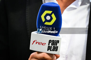 2023-08-20 - Microphone Free Ligue 1 during the French championship Ligue 1 football match between RC Lens and Stade Rennais (Rennes) on August 20, 2023 at Bollaert-Delelis stadium in Lens, France - FOOTBALL - FRENCH CHAMP - LENS V RENNES - FRENCH LIGUE 1 - SOCCER