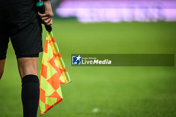 2023-08-20 - Illustration picture shows the flag of the assistant referee during the French championship Ligue 1 football match between RC Lens and Stade Rennais (Rennes) on August 20, 2023 at Bollaert-Delelis stadium in Lens, France - FOOTBALL - FRENCH CHAMP - LENS V RENNES - FRENCH LIGUE 1 - SOCCER