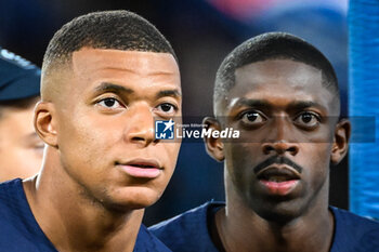 2023-08-26 - Kylian MBAPPE of PSG and Ousmane DEMBELE of PSG during the French championship Ligue 1 football match between Paris Saint-Germain and RC Lens on August 26, 2023 at Parc des Princes stadium in Paris, France - FOOTBALL - FRENCH CHAMP - PARIS SG V LENS - FRENCH LIGUE 1 - SOCCER