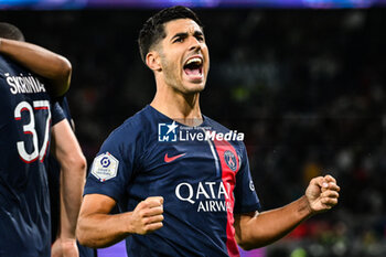 2023-08-26 - Marco ASENSIO of PSG celebrates his goal during the French championship Ligue 1 football match between Paris Saint-Germain and RC Lens on August 26, 2023 at Parc des Princes stadium in Paris, France - FOOTBALL - FRENCH CHAMP - PARIS SG V LENS - FRENCH LIGUE 1 - SOCCER