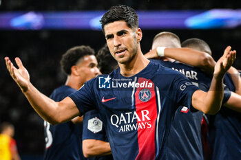 2023-08-26 - Marco ASENSIO of PSG celebrates his goal during the French championship Ligue 1 football match between Paris Saint-Germain and RC Lens on August 26, 2023 at Parc des Princes stadium in Paris, France - FOOTBALL - FRENCH CHAMP - PARIS SG V LENS - FRENCH LIGUE 1 - SOCCER