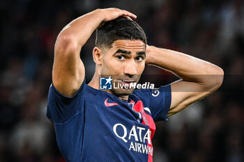 2023-08-26 - Achraf HAKIMI of PSG looks dejected during the French championship Ligue 1 football match between Paris Saint-Germain and RC Lens on August 26, 2023 at Parc des Princes stadium in Paris, France - FOOTBALL - FRENCH CHAMP - PARIS SG V LENS - FRENCH LIGUE 1 - SOCCER