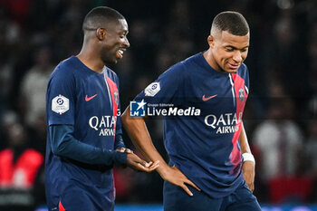2023-08-26 - Ousmane DEMBELE of PSG and Kylian MBAPPE of PSG during the French championship Ligue 1 football match between Paris Saint-Germain and RC Lens on August 26, 2023 at Parc des Princes stadium in Paris, France - FOOTBALL - FRENCH CHAMP - PARIS SG V LENS - FRENCH LIGUE 1 - SOCCER