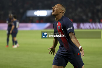 2023-08-27 - Kylian Mbappe of PSG celebrates his second goal during the French championship Ligue 1 football match between Paris Saint-Germain (PSG) and RC Lens (RCL) on August 26, 2023 at Parc des Princes stadium in Paris, France - FOOTBALL - FRENCH CHAMP - PARIS SG V LENS - FRENCH LIGUE 1 - SOCCER