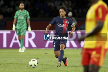 2023-08-27 - Marquinhos of PSG during the French championship Ligue 1 football match between Paris Saint-Germain (PSG) and RC Lens (RCL) on August 26, 2023 at Parc des Princes stadium in Paris, France - FOOTBALL - FRENCH CHAMP - PARIS SG V LENS - FRENCH LIGUE 1 - SOCCER