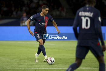 2023-08-27 - Achraf Hakimi of PSG during the French championship Ligue 1 football match between Paris Saint-Germain (PSG) and RC Lens (RCL) on August 26, 2023 at Parc des Princes stadium in Paris, France - FOOTBALL - FRENCH CHAMP - PARIS SG V LENS - FRENCH LIGUE 1 - SOCCER