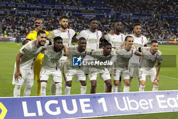 2023-09-03 - Team OL poses before the French championship Ligue 1 football match between Olympique Lyonnais (Lyon, OL) and Paris Saint-Germain (PSG) on September 3, 2023 at Groupama stadium in Decines-Charpieu near Lyon, France - FOOTBALL - FRENCH CHAMP - LYON V PARIS SG - FRENCH LIGUE 1 - SOCCER