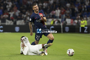 2023-09-03 - Lucas Hernandez of PSG during the French championship Ligue 1 football match between Olympique Lyonnais (Lyon, OL) and Paris Saint-Germain (PSG) on September 3, 2023 at Groupama stadium in Decines-Charpieu near Lyon, France - FOOTBALL - FRENCH CHAMP - LYON V PARIS SG - FRENCH LIGUE 1 - SOCCER