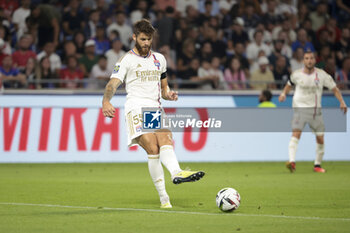 2023-09-03 - Duje Caleta-Car of Lyon during the French championship Ligue 1 football match between Olympique Lyonnais (Lyon, OL) and Paris Saint-Germain (PSG) on September 3, 2023 at Groupama stadium in Decines-Charpieu near Lyon, France - FOOTBALL - FRENCH CHAMP - LYON V PARIS SG - FRENCH LIGUE 1 - SOCCER