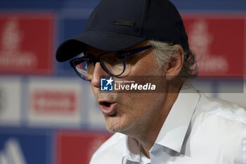 2023-09-03 - Coach of Olympique Lyonnais Laurent Blanc during the press conference following the French championship Ligue 1 football match between Olympique Lyonnais (Lyon, OL) and Paris Saint-Germain (PSG) on September 3, 2023 at Groupama stadium in Decines-Charpieu near Lyon, France - FOOTBALL - FRENCH CHAMP - LYON V PARIS SG - FRENCH LIGUE 1 - SOCCER