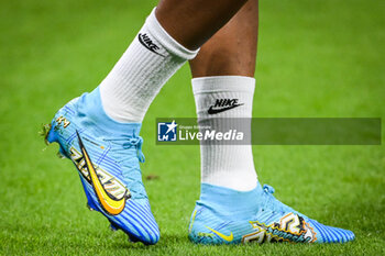 2023-09-03 - Illustration of the Nike Zoom Mercurial Superfly 9 Elite shoes of Kylian Mbappe of PSG during the French championship Ligue 1 football match between Olympique Lyonnais (Lyon) and Paris Saint-Germain on September 3, 2023 at Groupama stadium in Decines-Charpieu near Lyon, France - FOOTBALL - FRENCH CHAMP - LYON V PARIS SG - FRENCH LIGUE 1 - SOCCER