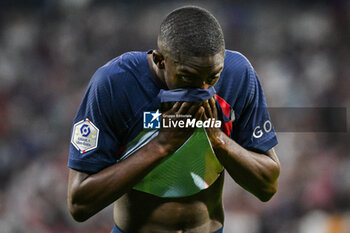 2023-09-03 - Ousmane DEMBELE of PSG looks dejected during the French championship Ligue 1 football match between Olympique Lyonnais (Lyon) and Paris Saint-Germain on September 3, 2023 at Groupama stadium in Decines-Charpieu near Lyon, France - FOOTBALL - FRENCH CHAMP - LYON V PARIS SG - FRENCH LIGUE 1 - SOCCER
