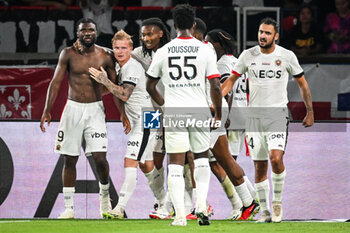2023-09-15 - Terem MOFFI of Nice celebrate his goal with teammates during the French championship Ligue 1 football match between Paris Saint-Germain and OGC Nice on September 15, 2023 at Parc des Princes stadium in Paris, France - FOOTBALL - FRENCH CHAMP - PARIS SG V NICE - FRENCH LIGUE 1 - SOCCER