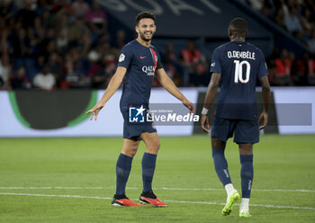 2023-09-15 - Goncalo Ramos, Ousmane Dembele of PSG during the French championship Ligue 1 football match between Paris Saint-Germain and OGC Nice on September 15, 2023 at Parc des Princes stadium in Paris, France - FOOTBALL - FRENCH CHAMP - PARIS SG V NICE - FRENCH LIGUE 1 - SOCCER