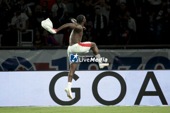 2023-09-15 - Terem Moffi of Nice celebrates his goal during the French championship Ligue 1 football match between Paris Saint-Germain and OGC Nice on September 15, 2023 at Parc des Princes stadium in Paris, France - FOOTBALL - FRENCH CHAMP - PARIS SG V NICE - FRENCH LIGUE 1 - SOCCER