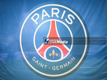 2023-09-15 - Illustration of the official logo of PSG during the French championship Ligue 1 football match between Paris Saint-Germain and OGC Nice on September 15, 2023 at Parc des Princes stadium in Paris, France - FOOTBALL - FRENCH CHAMP - PARIS SG V NICE - FRENCH LIGUE 1 - SOCCER