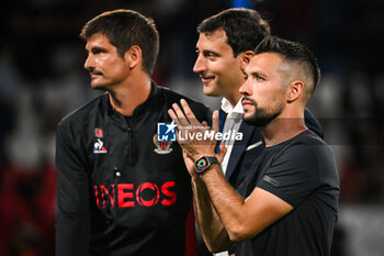 2023-09-15 - Laurent BESSIERE of Nice, Fabrice BOCQUET of Nice and Francesco FARIOLI of Nice during the French championship Ligue 1 football match between Paris Saint-Germain and OGC Nice on September 15, 2023 at Parc des Princes stadium in Paris, France - FOOTBALL - FRENCH CHAMP - PARIS SG V NICE - FRENCH LIGUE 1 - SOCCER