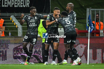 2023-09-16 - Joel ASORO of Metz celebrate his goal with teammates during the French championship Ligue 1 football match between RC Lens and FC Metz on September 16, 2023 at Felix Bollaert stadium in Lens, France - FOOTBALL - FRENCH CHAMP - LENS V METZ - FRENCH LIGUE 1 - SOCCER