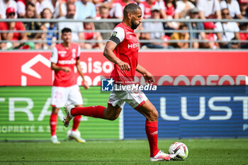 2023-09-17 - Yunis ABDELHAMID of Reims during the French championship Ligue 1 football match between Stade De Reims and Stade Brestois on September 17, 2023 at Auguste Delaune stadium in Reims, France - FOOTBALL - FRENCH CHAMP - REIMS V BREST - FRENCH LIGUE 1 - SOCCER