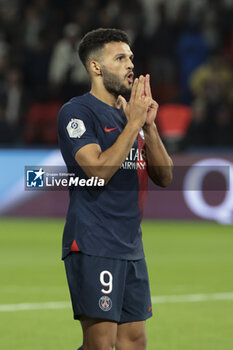 2023-09-24 - Goncalo Ramos of PSG celebrates his goal during the French championship Ligue 1 football match between Paris Saint-Germain and Olympique de Marseille on September 24, 2023 at Parc des Princes stadium in Paris, France - FOOTBALL - FRENCH CHAMP - PARIS SG V MARSEILLE - FRENCH LIGUE 1 - SOCCER