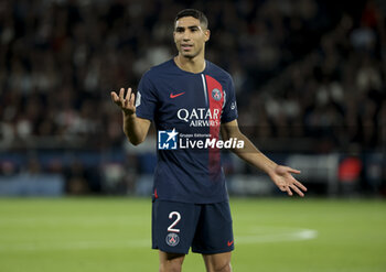 2023-09-24 - Achraf Hakimi of PSG during the French championship Ligue 1 football match between Paris Saint-Germain and Olympique de Marseille on September 24, 2023 at Parc des Princes stadium in Paris, France - FOOTBALL - FRENCH CHAMP - PARIS SG V MARSEILLE - FRENCH LIGUE 1 - SOCCER