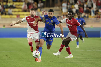 2023-09-22 - Caio Henrique of Monaco, Morgan Sanson of Nice, Soungoutou Magassa of Monaco during the French championship Ligue 1 football match between AS Monaco and OGC Nice on September 22, 2023 at Stade Louis II in Monaco - FOOTBALL - FRENCH CHAMP - MONACO V NICE - FRENCH LIGUE 1 - SOCCER