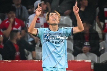 2023-09-26 - Keito NAKAMURA of Reims celebrates his goal during the French championship Ligue 1 football match between LOSC Lille and Stade de Reims on September 26, 2023 at Pierre Mauroy stadium in Villeneuve-d'Ascq near Lille, France - FOOTBALL - FRENCH CHAMP - LILLE V REIMS - FRENCH LIGUE 1 - SOCCER