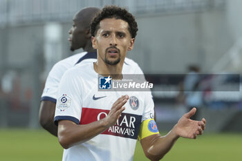 2023-09-30 - Marquinhos of PSG salutes the supporters following the French championship Ligue 1 football match between Clermont Foot 63 and Paris Saint-Germain (PSG) on September 30, 2023 at Stade Gabriel-Montpied in Clermont-Ferrand, France - FOOTBALL - FRENCH CHAMP - CLERMONT V PARIS SG - FRENCH LIGUE 1 - SOCCER