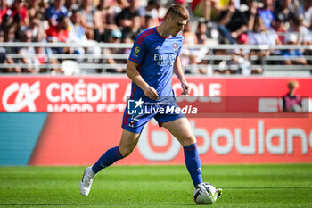 2023-10-01 - Jake O'BRIEN of Lyon during the French championship Ligue 1 football match between Stade de Reims and Olympique Lyonnais on October 1, 2023 at Auguste Delaune stadium in Reims, France - FOOTBALL - FRENCH CHAMP - REIMS V LYON - FRENCH LIGUE 1 - SOCCER