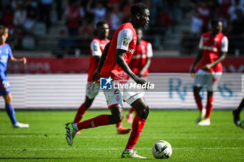2023-10-01 - Joseph OKUMU of Reims during the French championship Ligue 1 football match between Stade de Reims and Olympique Lyonnais on October 1, 2023 at Auguste Delaune stadium in Reims, France - FOOTBALL - FRENCH CHAMP - REIMS V LYON - FRENCH LIGUE 1 - SOCCER