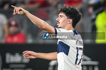 2023-10-08 - Vitor MACHADO FERREIRA (Vitinha) of PSG celebrates his goal during the French championship Ligue 1 football match between Stade Rennais (Rennes) and Paris Saint-Germain on October 8, 2023 at Roazhon Park in Rennes, France - FOOTBALL - FRENCH CHAMP - RENNES V PARIS SG - FRENCH LIGUE 1 - SOCCER