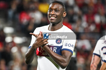 2023-10-08 - Randal KOLO MUANI of PSG celebrates his goal during the French championship Ligue 1 football match between Stade Rennais (Rennes) and Paris Saint-Germain on October 8, 2023 at Roazhon Park in Rennes, France - FOOTBALL - FRENCH CHAMP - RENNES V PARIS SG - FRENCH LIGUE 1 - SOCCER