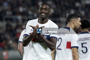 2023-10-08 - Randal Kolo Muani of PSG celebrates his goal during the French championship Ligue 1 football match between Stade Rennais (Rennes) and Paris Saint-Germain on October 8, 2023 at Roazhon Park in Rennes, France - FOOTBALL - FRENCH CHAMP - RENNES V PARIS SG - FRENCH LIGUE 1 - SOCCER