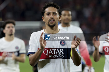 2023-10-08 - Marquinhos of PSG salutes the supporters following the French championship Ligue 1 football match between Stade Rennais (Rennes) and Paris Saint-Germain on October 8, 2023 at Roazhon Park in Rennes, France - FOOTBALL - FRENCH CHAMP - RENNES V PARIS SG - FRENCH LIGUE 1 - SOCCER