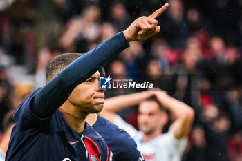2023-10-21 - Kylian MBAPPE of PSG celebrates his goal during the French championship Ligue 1 football match between Paris Saint-Germain and RC Strasbourg on October 21, 2023 at Parc des Princes stadium in Paris, France - FOOTBALL - FRENCH CHAMP - PARIS SG V STRASBOURG - FRENCH LIGUE 1 - SOCCER