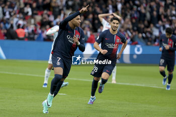 2023-10-21 - Kylian Mbappe of PSG celebrates his goal with Carlos Soler during the French championship Ligue 1 football match between Paris Saint-Germain and RC Strasbourg on October 21, 2023 at Parc des Princes stadium in Paris, France - FOOTBALL - FRENCH CHAMP - PARIS SG V STRASBOURG - FRENCH LIGUE 1 - SOCCER