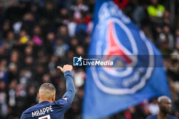 2023-10-21 - Kylian MBAPPE of PSG celebrates his goal during the French championship Ligue 1 football match between Paris Saint-Germain and RC Strasbourg on October 21, 2023 at Parc des Princes stadium in Paris, France - FOOTBALL - FRENCH CHAMP - PARIS SG V STRASBOURG - FRENCH LIGUE 1 - SOCCER
