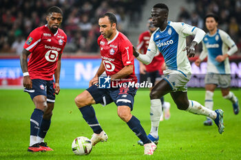 2023-10-29 - Ivan CAVALEIRO of Lille, Ismaily GONCALVES DOS SANTOS of Lille and Krepin DIATTA of Monaco during the French championship Ligue 1 football match between Losc Lille and AS Monaco on October 29, 2023 at Pierre Mauroy stadium in Villeneuve-d'Ascq near Lille, France - FOOTBALL - FRENCH CHAMP - LILLE V MONACO - FRENCH LIGUE 1 - SOCCER