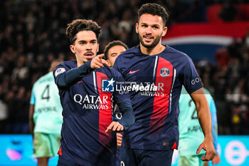 2023-11-03 - Vitor MACHADO FERREIRA (Vitinha) of PSG celebrate his goal with Goncalo RAMOS of PSG during the French championship Ligue 1 football match between Paris Saint-Germain and Montpellier HSC on November 3, 2023 at Parc des Princes stadium in Paris, France - FOOTBALL - FRENCH CHAMP - PARIS SG V MONTPELLIER - FRENCH LIGUE 1 - SOCCER